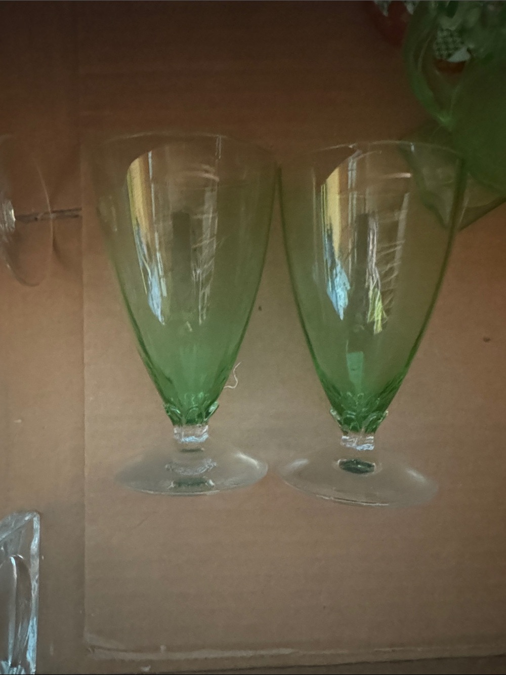 Green Crystal Wine Glasses - Set of 2